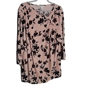 Liz Claiborne Soft Pink, Black Floral Blouse, 2X